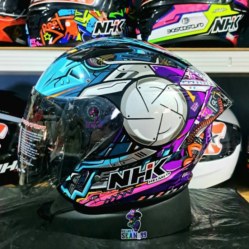 NHK R1 ELITE GP EDITION HELMET ALL MOTIF VISOR LIGHT SMOKE HALF FACE ...