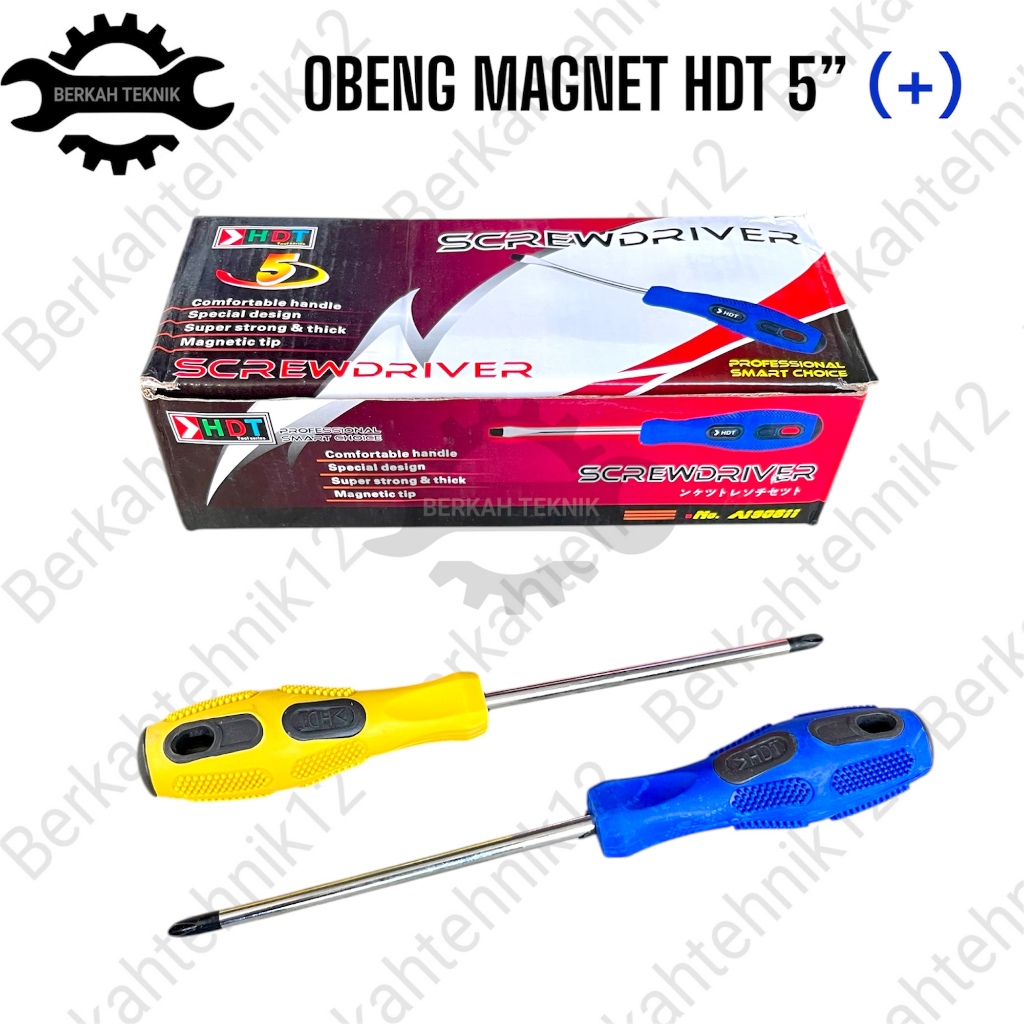 HDT Obeng Magnet Plus Panjang 5 inch Obeng Listirk Gagang Karet Anti ...
