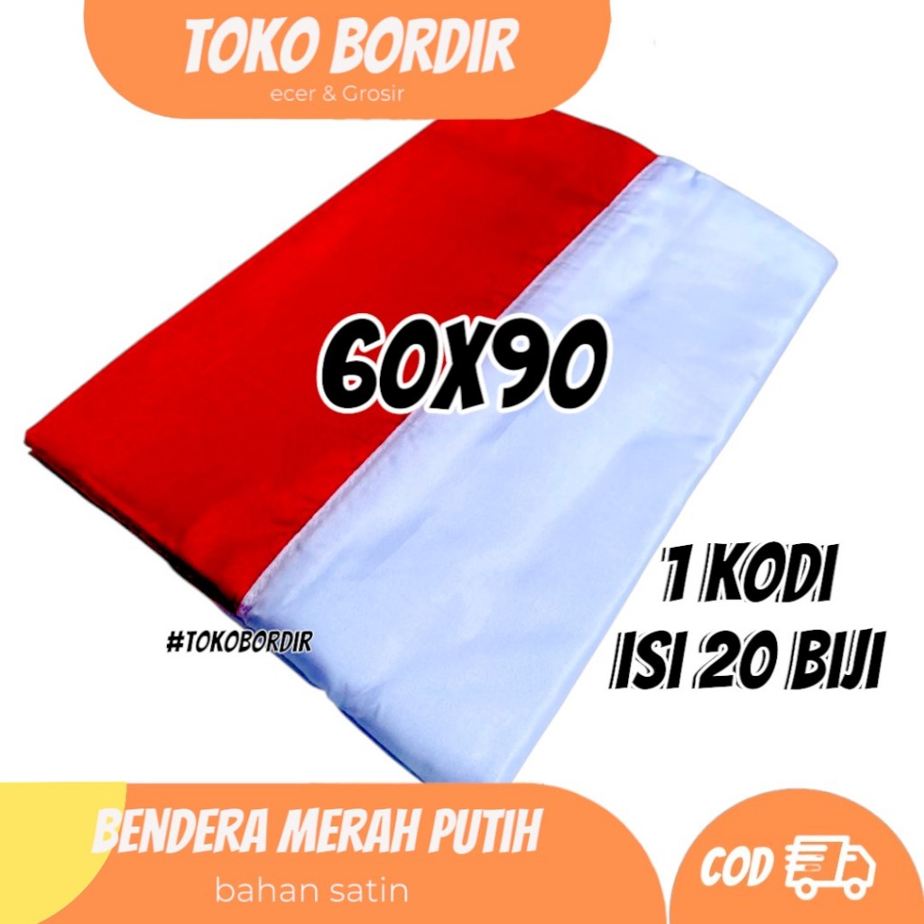MERAH 1 code of red and white flag 60x90 cm satin peles material ...