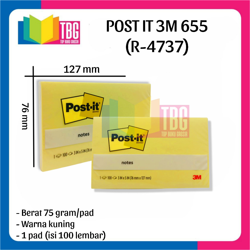 1 PAD POST IT 3M 655 / STICKY NOTES / STICK NOTE MEMO PAD (R-4737 ...