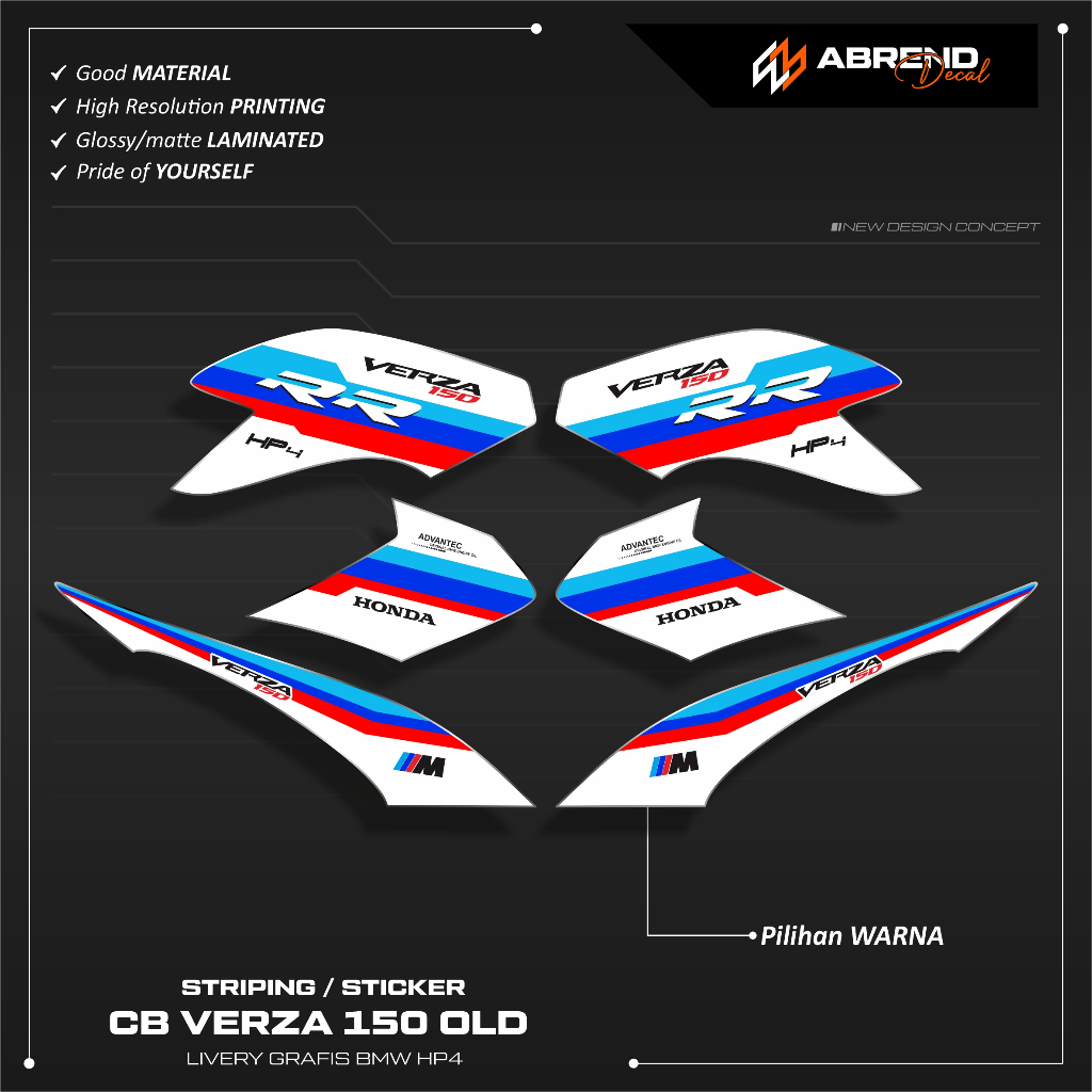 STRIPING VERZA OLD BMW HP4 TRI COLOR / STIKER MOTOR HONDA CB VERZA LAMA ...