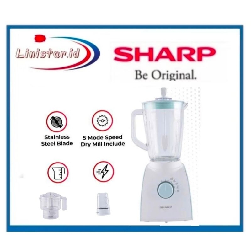 Sharp GLASS BLENDER 11.5Liter BLENDER 3IN1 EM152G-BL CHOPER+DRY MILL ...