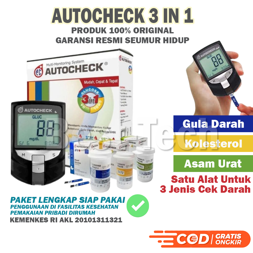 Blood Sugar, Cholesterol, and Uric Acid Testing Tool Autocheck GCU 3-in ...