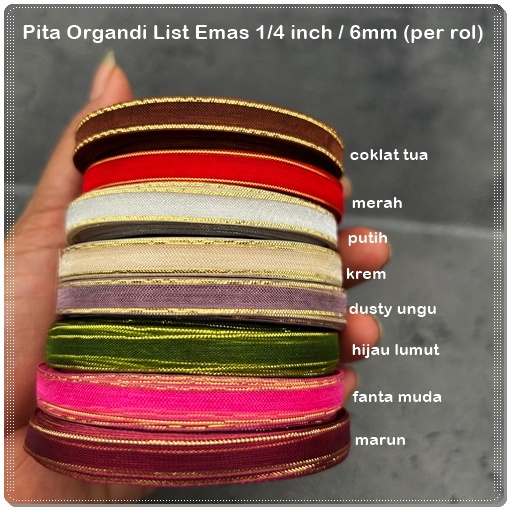 Pol-201 : Glass Ribbon / Gold List Organdy Ribbon 1/4 inch / 6mm (per ...
