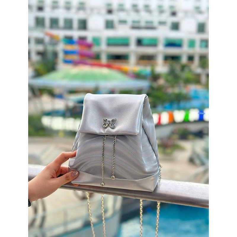 Imported Small Women's Leather Backpack, Mini Chain Backpack, Butterfly ...