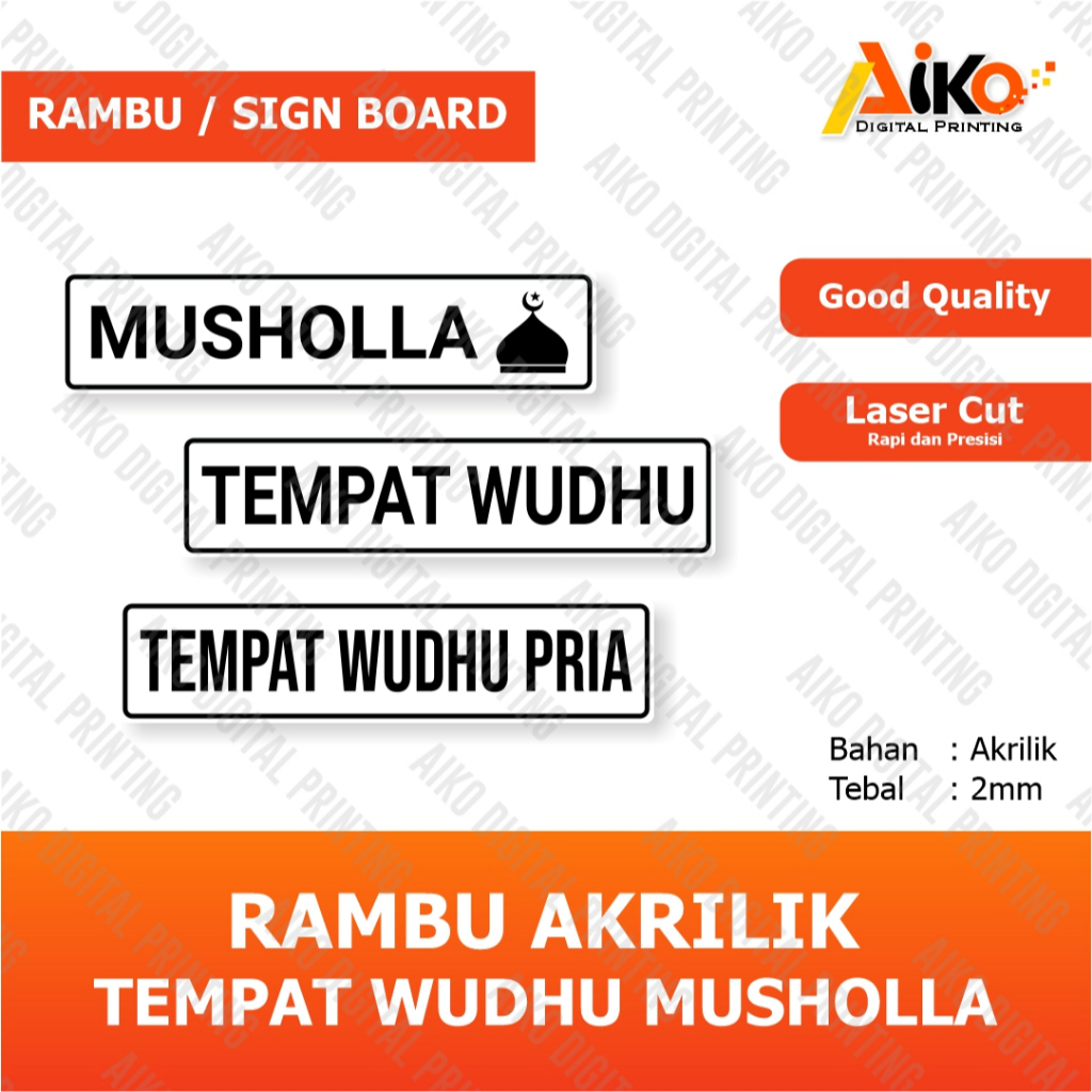 ACRYLIC SIGN BOARD MUSHOLLA WUDHU PLACE | RAMBU ACRYLIC PLACE WUDHU ...
