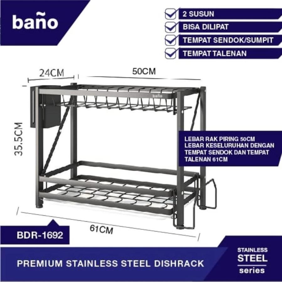 Bano Black 2-Tier and 3-Tier Stainless Steel Dish Rack 2-Tier and 3 ...