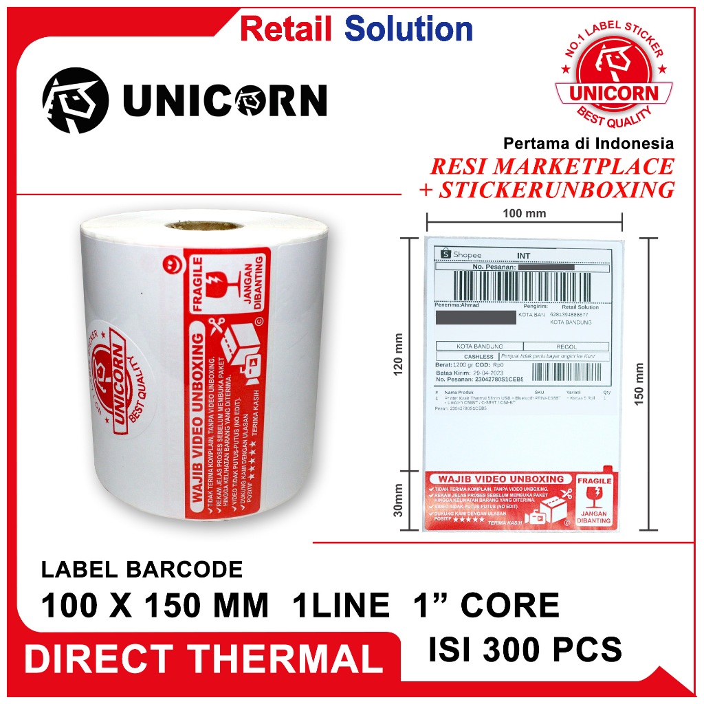 Thermal Receipt Label Sticker AWB A6 100x150 mm / 100x150mm / 100 x 150 ...