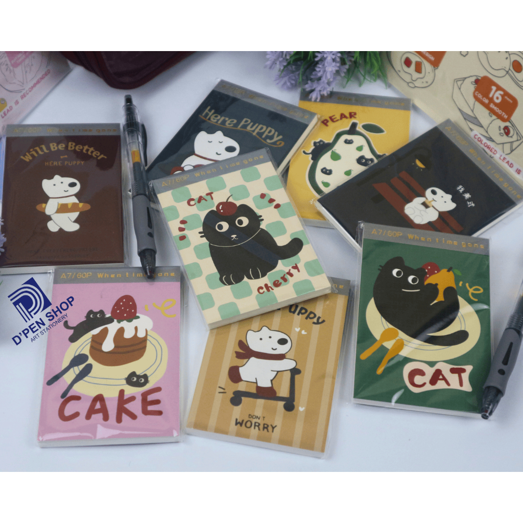 Notebook A7 Cute Puppy Mini Notebook 60 Pages paint Line Ivory White ...