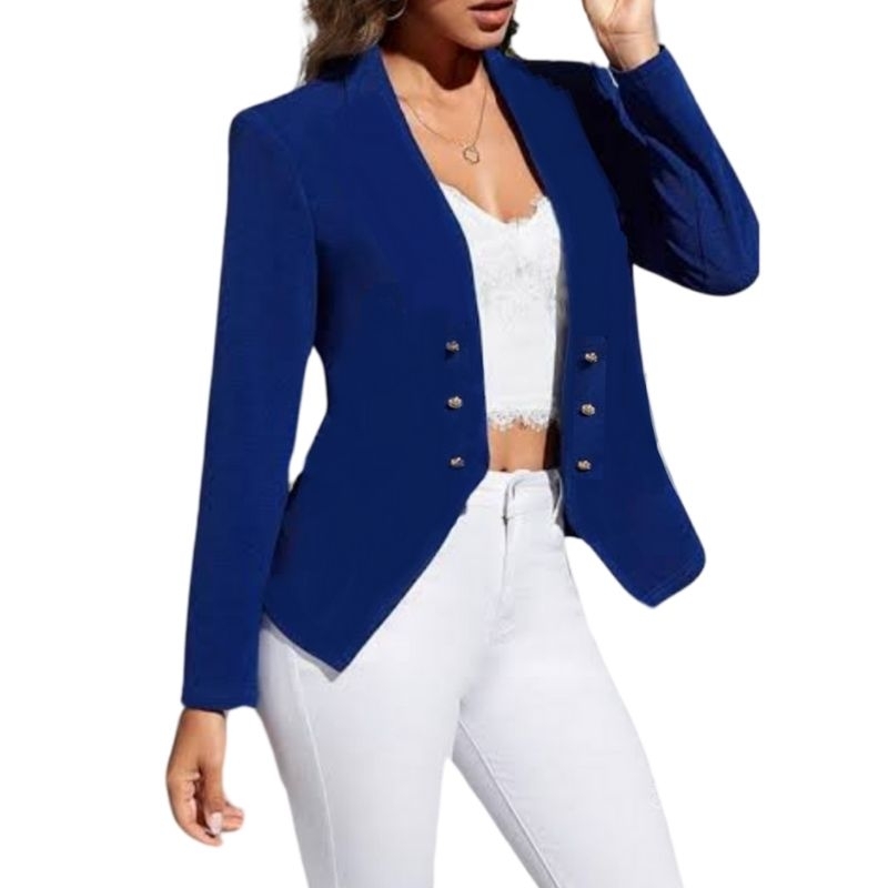BOSS Womens Blue Pleated Darted Button Front Wear To Work Blazer Jacket