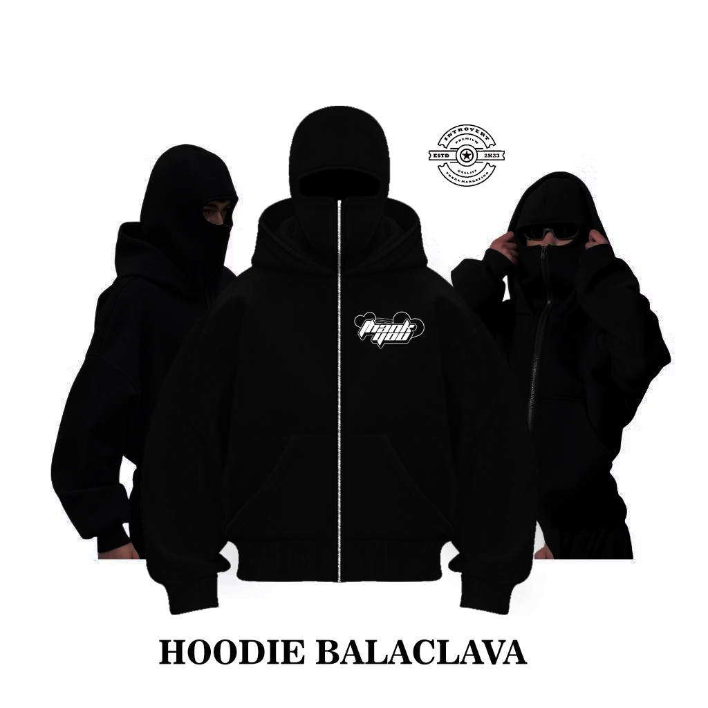 INTROVERT Hoodie Balaclava Zipper BLACK Boxy JACKET | Shopee Philippines