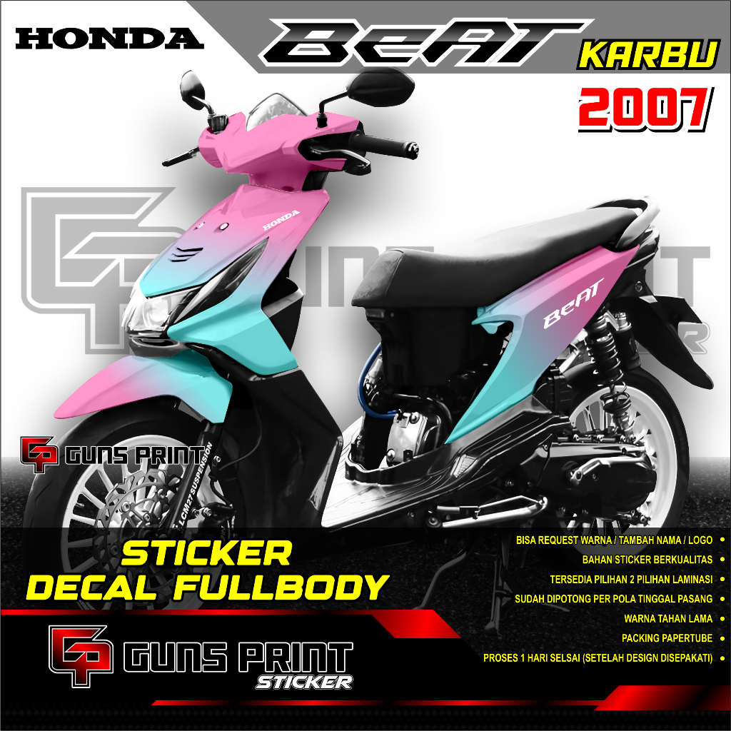 HONDA BEAT 2007 KARBU FULLBODY DECAL STICKER - DESIGN 19002 - 2 COLOR ...