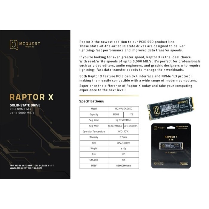 SSD MCQUEST RAPTOR-X 512GB M.2 NVME (5000MB/s) | Shopee Philippines