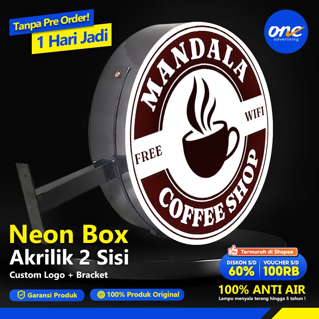 Coffee Shop Logo Neon Box Acrylic Material 2 Outdoor Sides Ready to ...