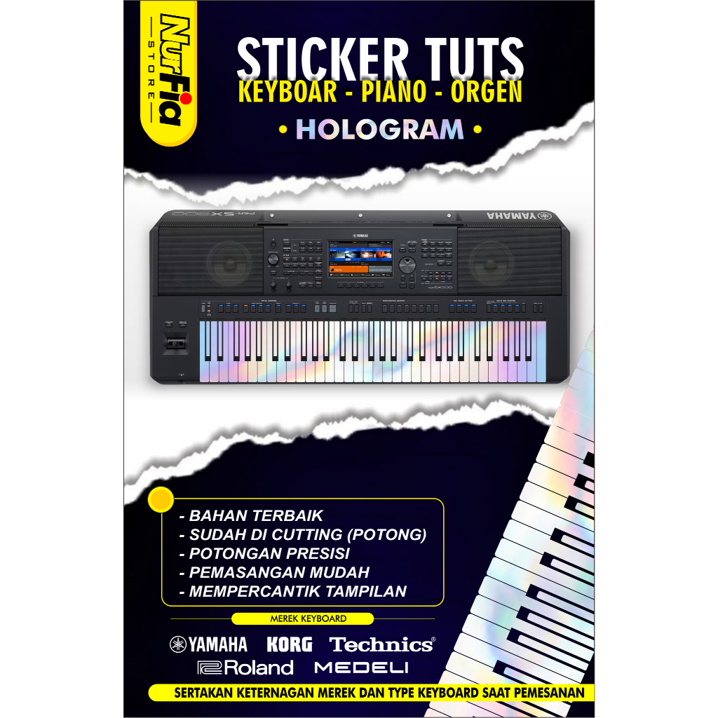 STICKER TUTS KEYBOARD PIANO ORGEN HOLOGRAM YAMAHA KORG ROLAND TECHNICS ...