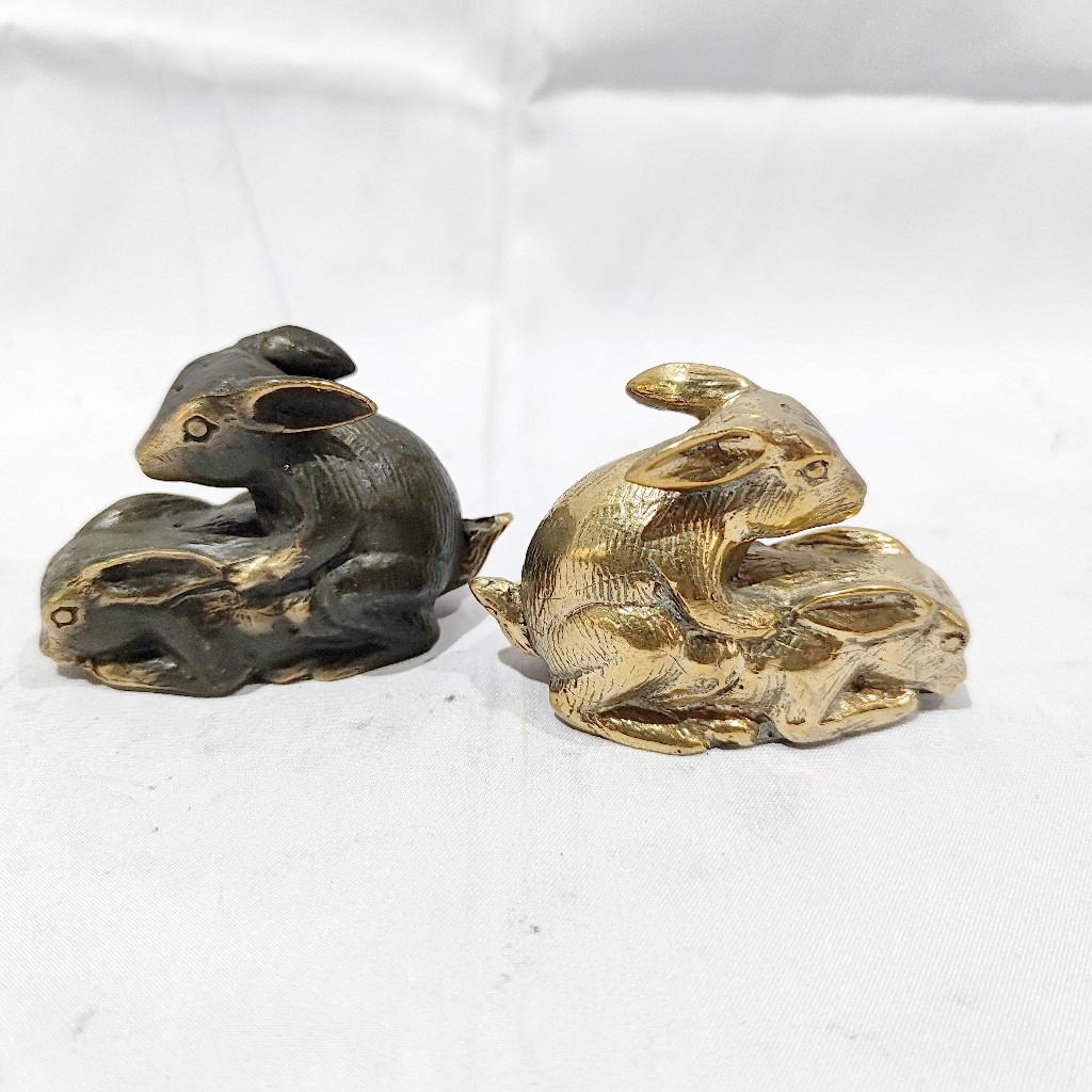 Brass rabbit sculpture couple 9cm mini brass metal wedding rabbit ...