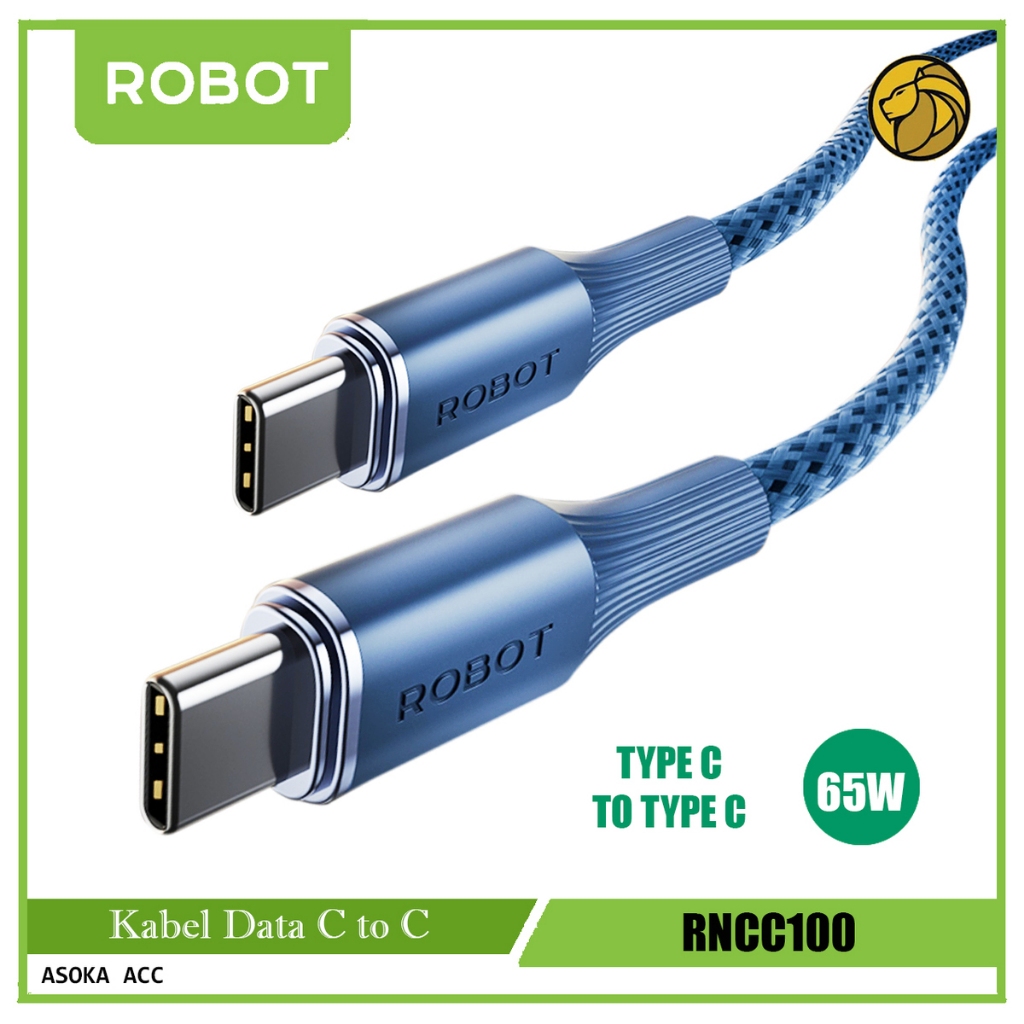 65W Type C to Type C Data Cable Robot Fast Charging 100 cm RNCC100 ...