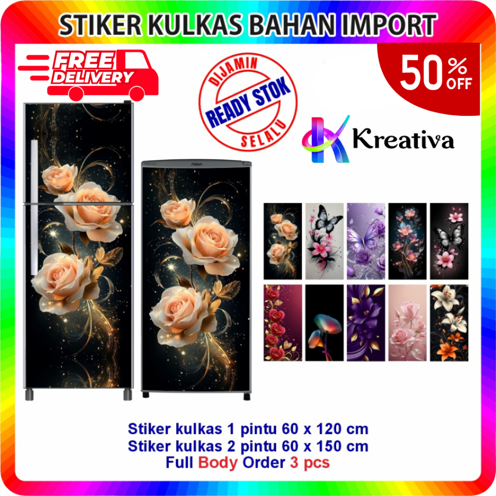 1-Door and 2-Door Refrigerator Stickers with Floral Motifs | Shopee ...