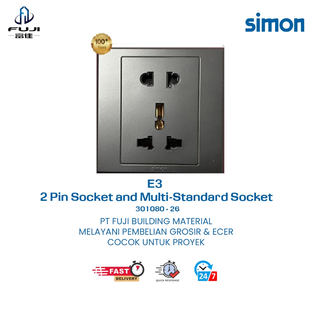 HITAM Simon AC Switch Plug 2 Pin Socket Multi Standard Wall Socket E3 ...