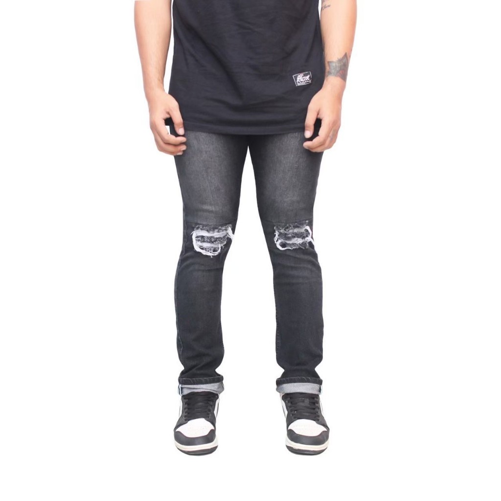 REBEL ONE Rip Jeans Men's Ripped Jeans | Shopee Philippines