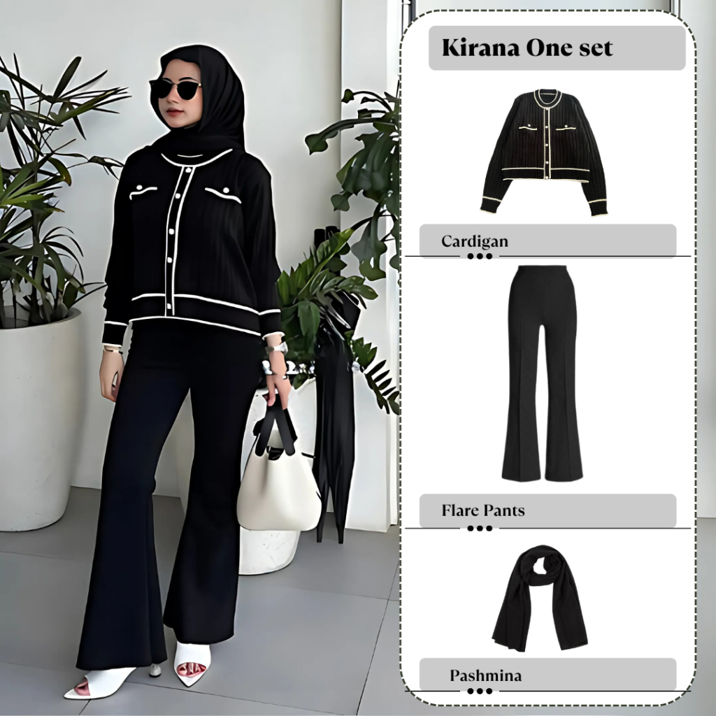 Kirana One Set Women's Hijab Cardigan Pants Cutbray Pashmina