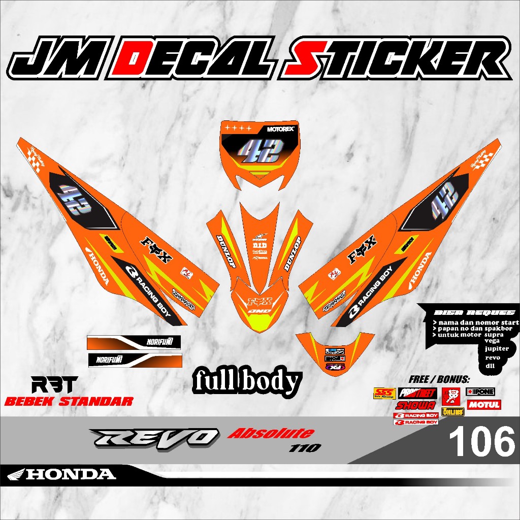 DECAL Sticker RBT REVO ABSOLUTE MOTOR RBT BEBEK MODIF SUPERMOTO YZ CRF ...