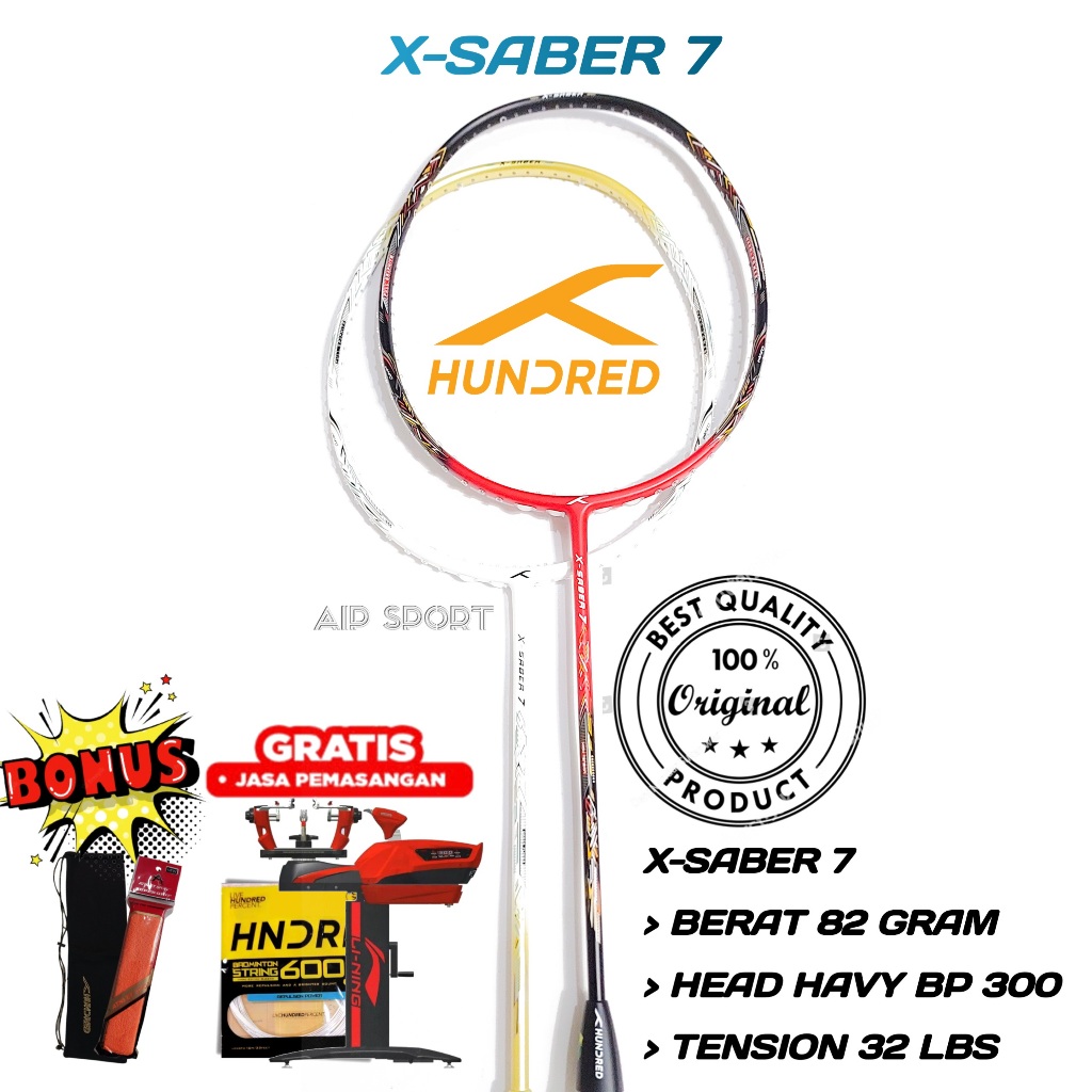 Original Hundred X-SABER 7 Badminton Racket Ready to Use | Shopee ...
