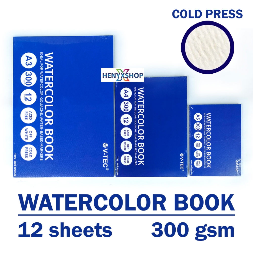 V-tec Watercolor Book A3 A4 A5 300GSM Coldpressed /Vtec Sketch Drawing ...