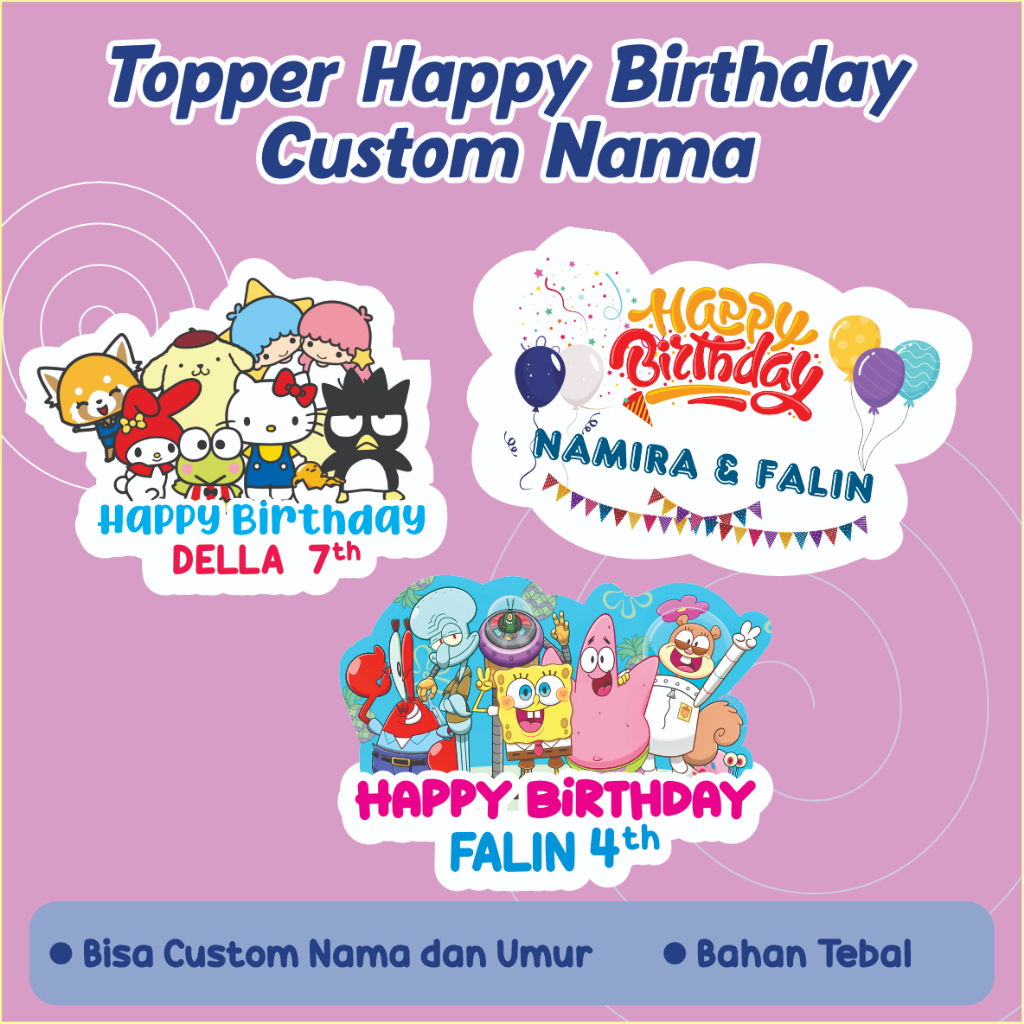 TOPPER HAPPY BIRTHDAY CUSTOM NAME | CAKE TOPPER | BIRTHDAY TOPPER ...