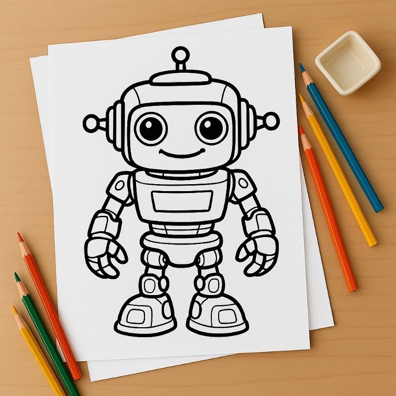 200 Sheets of Cute Robot Coloring Pictures - Print on A5 & A4 Size HVS ...
