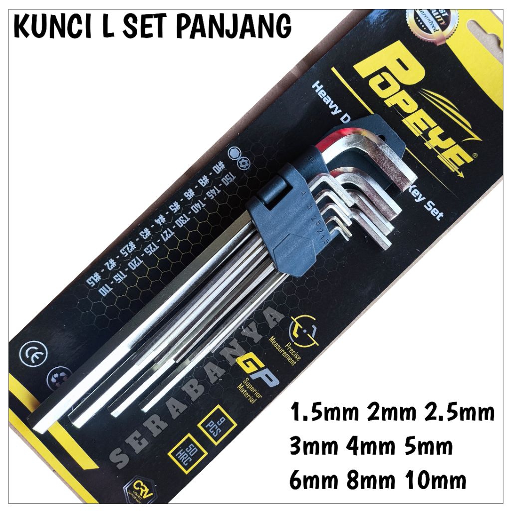 9PCS LONG L-WRENCH SET HEAVY DUTY HEX KEY SET 1.5~10mm/ | Shopee ...