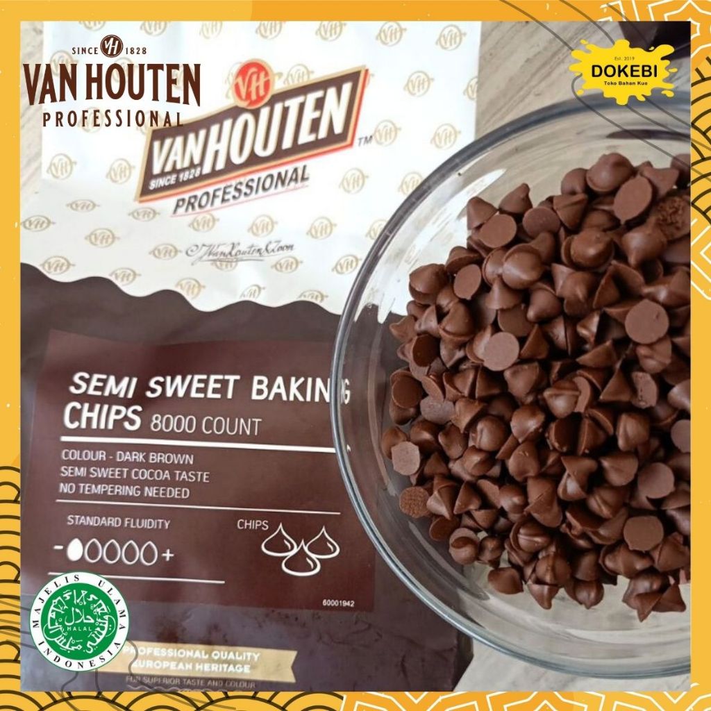 HITAM Van Houten Chocochips Semi Sweet DARK Compound Chips [1 Kg, 500g ...