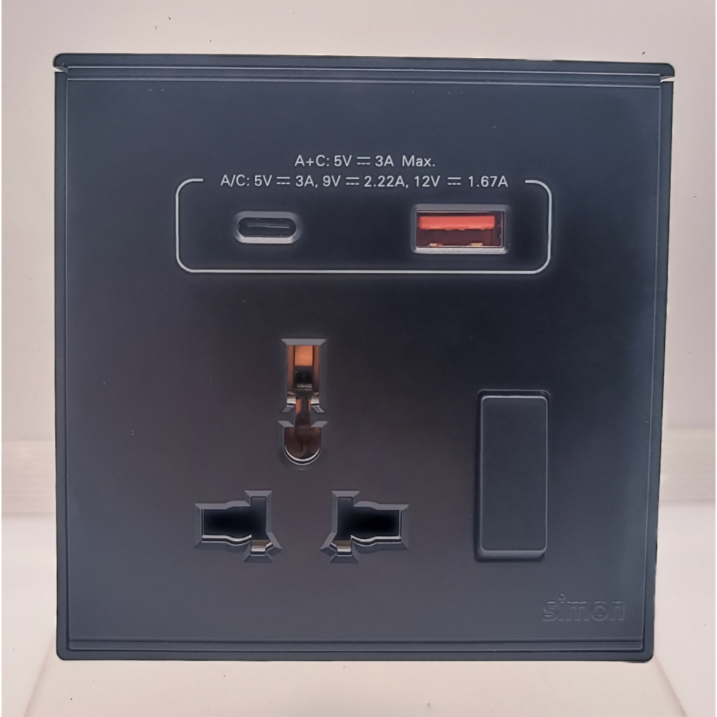 SIMON E6 BLACK DOFF / MATT BLACK UNIVERSAL SOCKET / MULTI SOCKET WITH ...