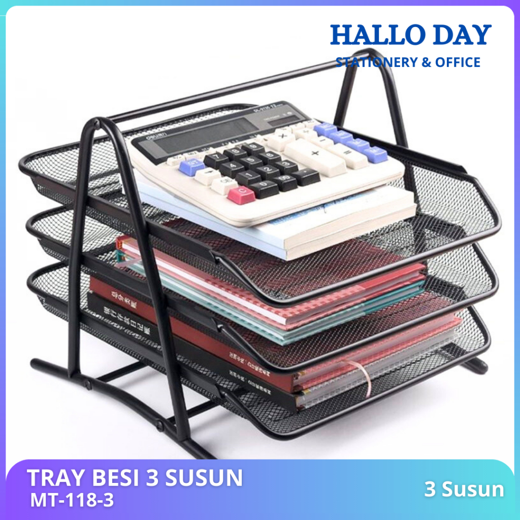 HD Letter Tray Iron 3 Tier Document Rack Tray Desk Storage Paper File ...
