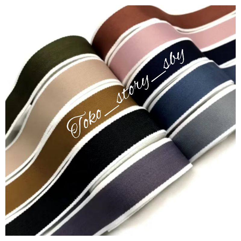 1YARD - KOREAN RIBBON WITH WHITE STRIPES / CANVAS RIBBON THICK WHITE ...