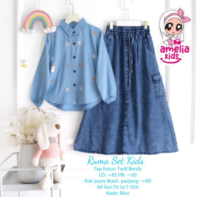 KATUN Ruma Set Kids Cotton Top Jeans Skirt (Amelia Kids) | Shopee ...