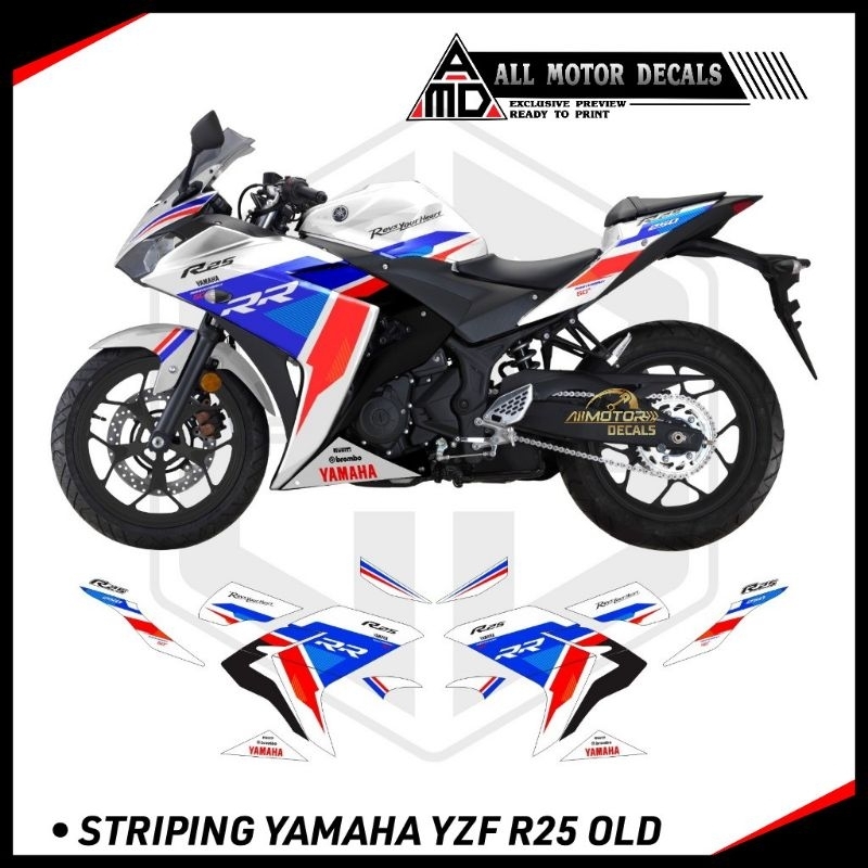 YAMAHA YZF R25 OLD TRICOLOR STRIPING / OLD R25 MOTORCYCLE DECALS / R25 ...