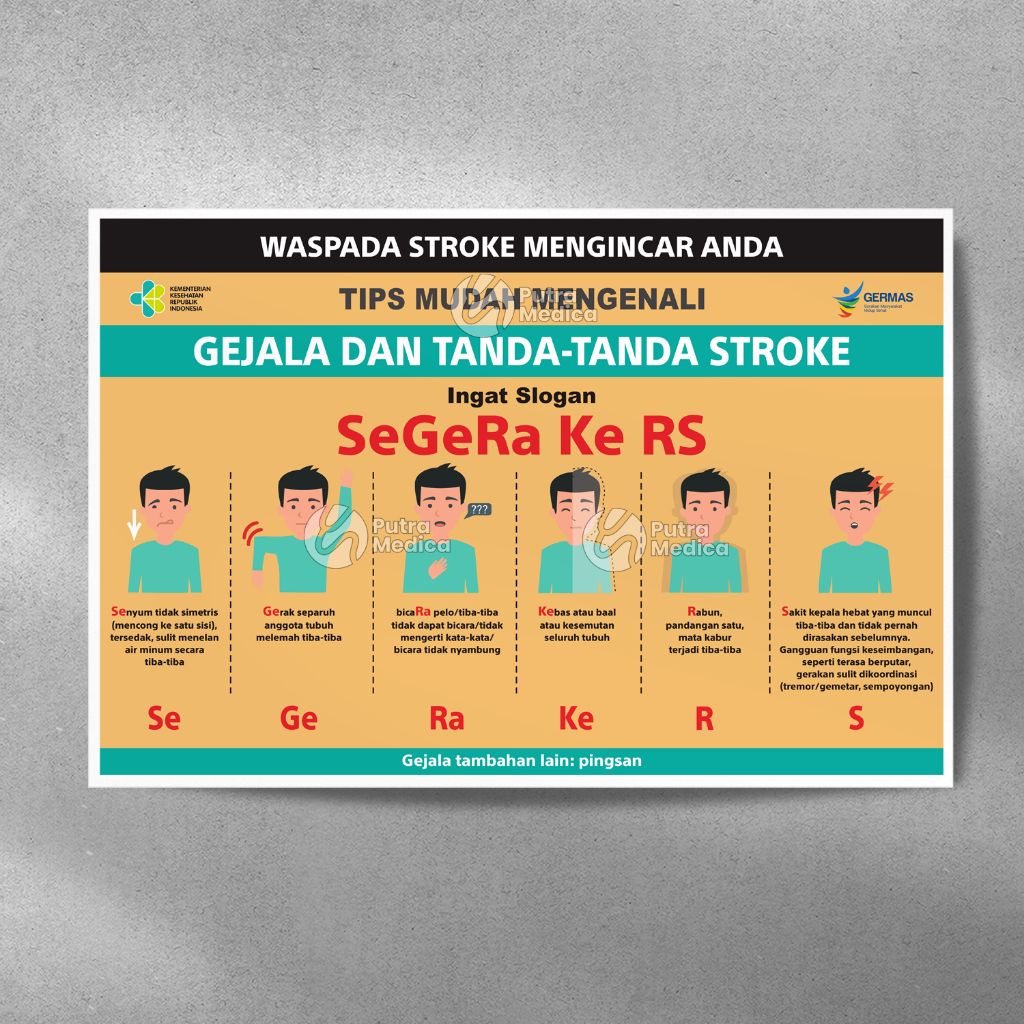 Health Poster Waspada Stroke Symptoms A3+ Educational Picture/ Tips for ...