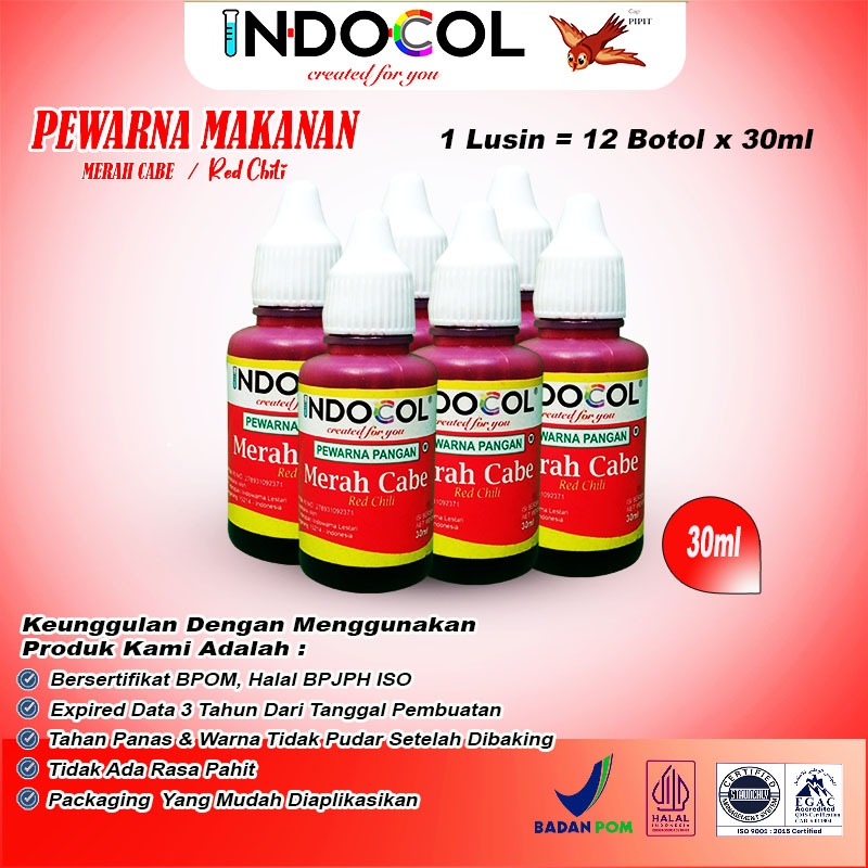 MERAH INDOCOL RED CHILI LIQUID DYE (1 DOZEN = 12 BOTTLES x 30ml ...