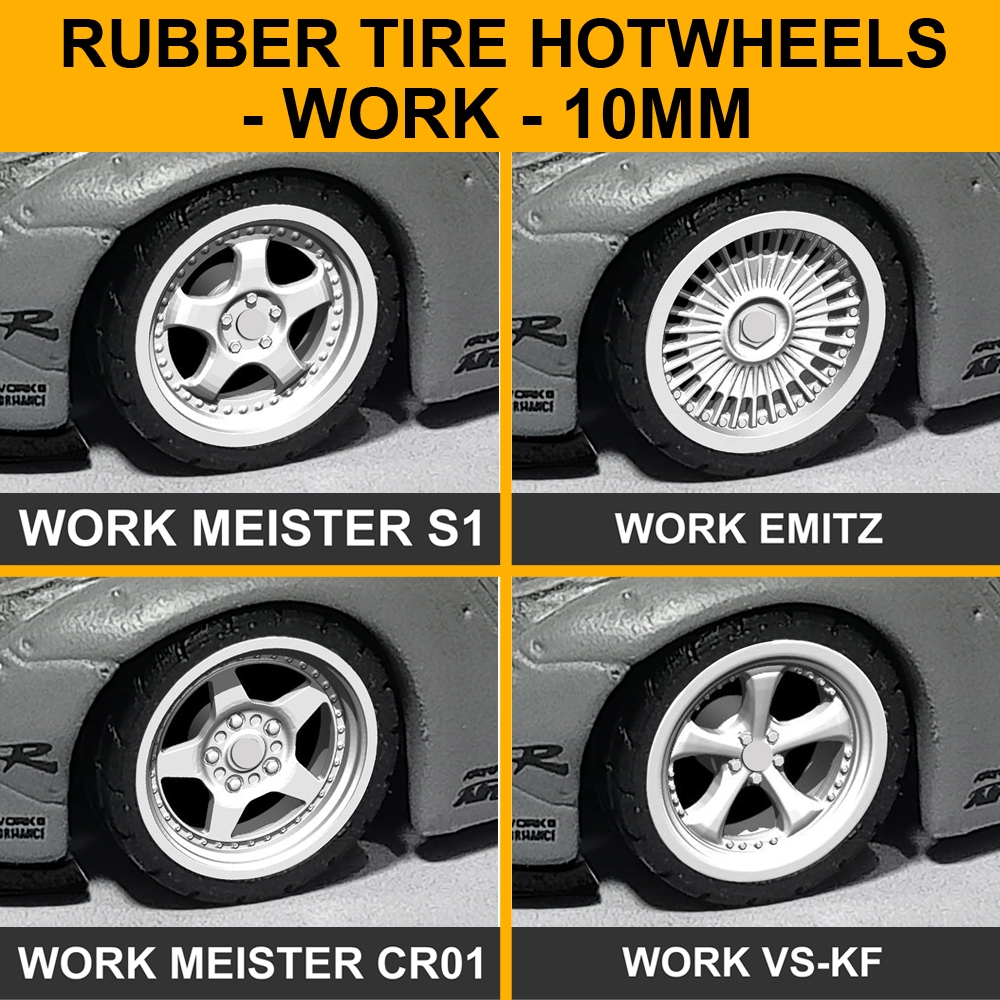 Diecast Hotwheels Rubber Tires 1:64 MINIGT Xgear Rims WORK MEISTER ...