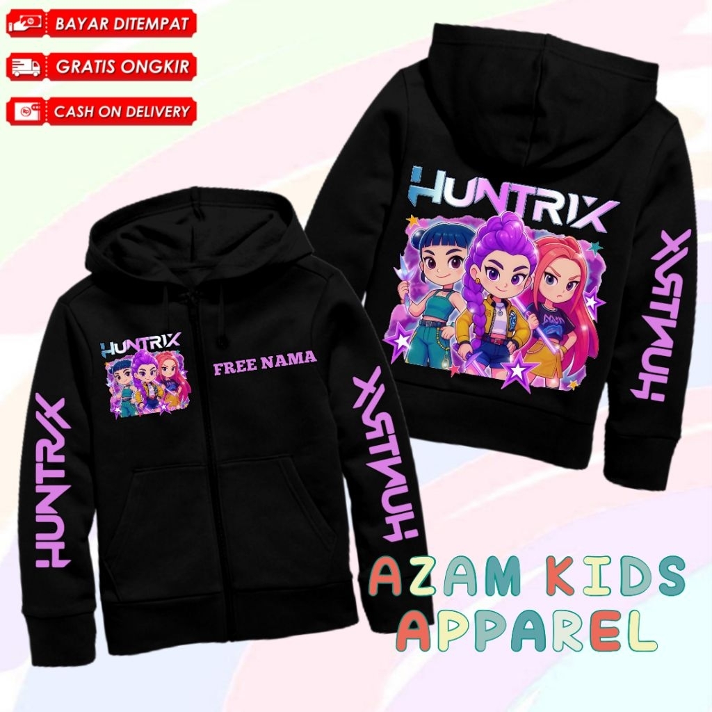 Huntrix KPop Demon Hunters Kids Hoodie Jacket Free Name KPop Demon ...