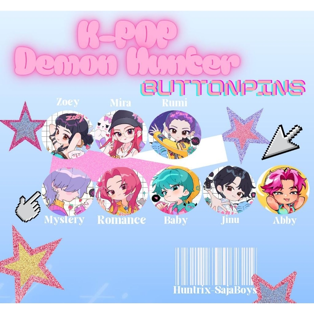 NEW Kpop demon hunter button pins 44mm glossy pins huntrix only boys ...