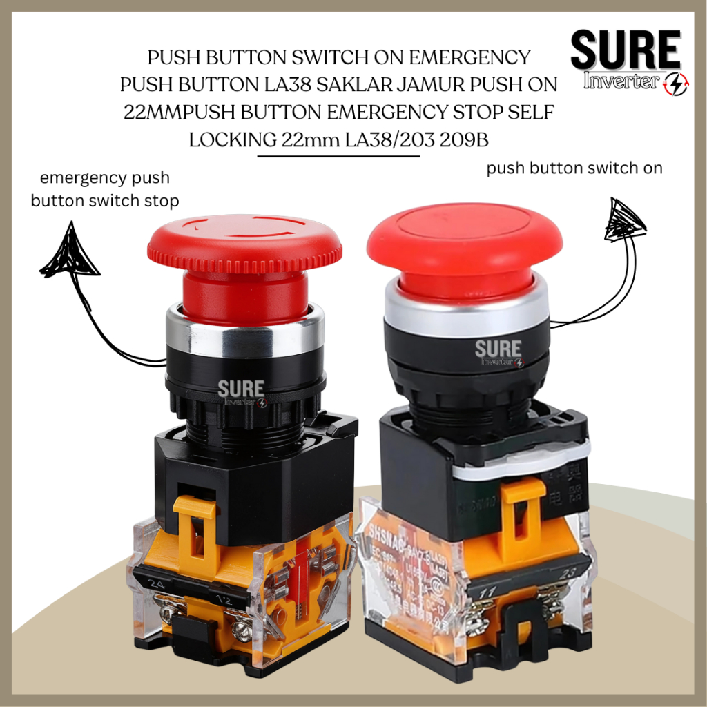 PUSH BUTTON SWITCH ON EMERGENCY PUSH BUTTON LA38 MUSHROOM SWITCH PUSH ...