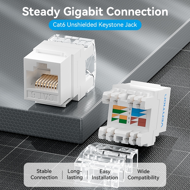 Vention RJ45 Cat5e Cat6 UTP Keystone Jack Modular Connector 180 Degree ...