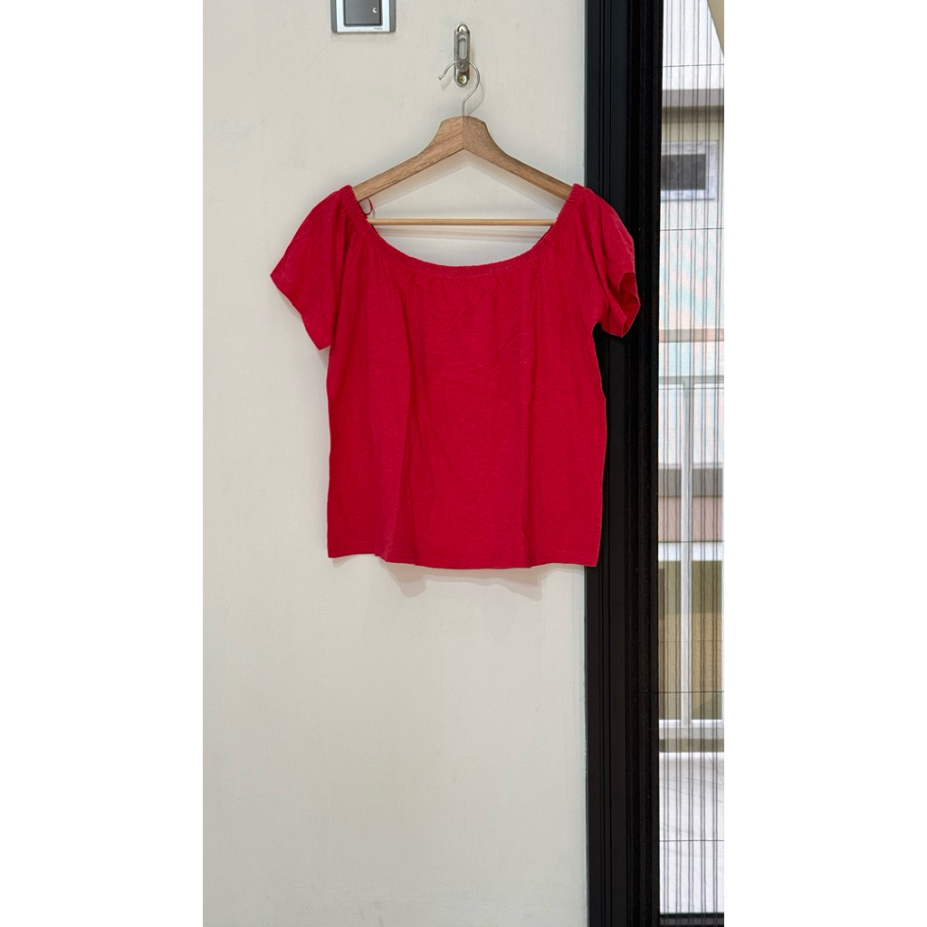 MERAH Preloved Red Sabrina Top | Shopee Philippines