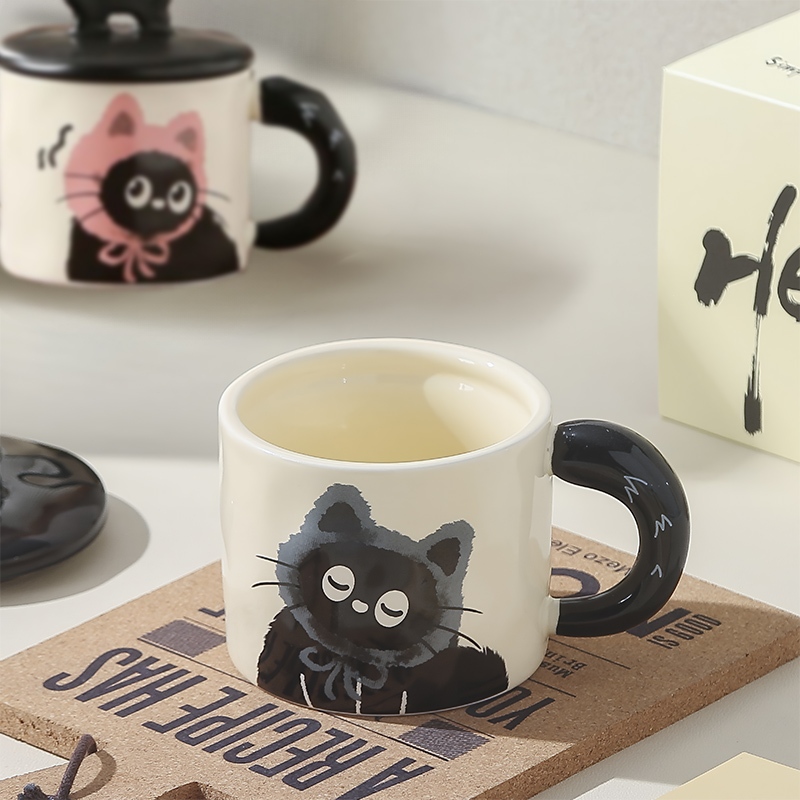 Cat Ceramic Mug - 3D Lid & Gift Box, Ribbon Design, For Coffee/Tea ...