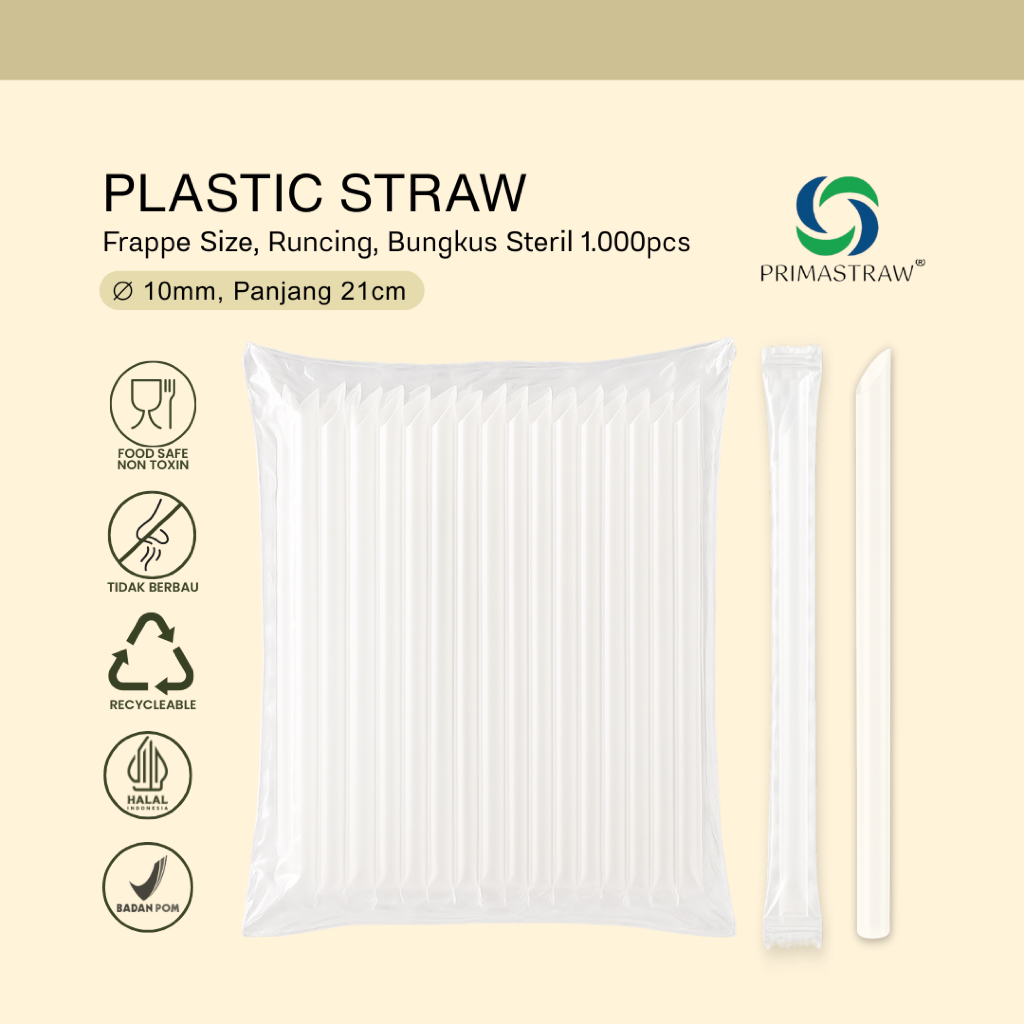PRIMASTRAW STERILE FRAPPE Plastic Straws 10 x 210mm (1,000 pcs ...