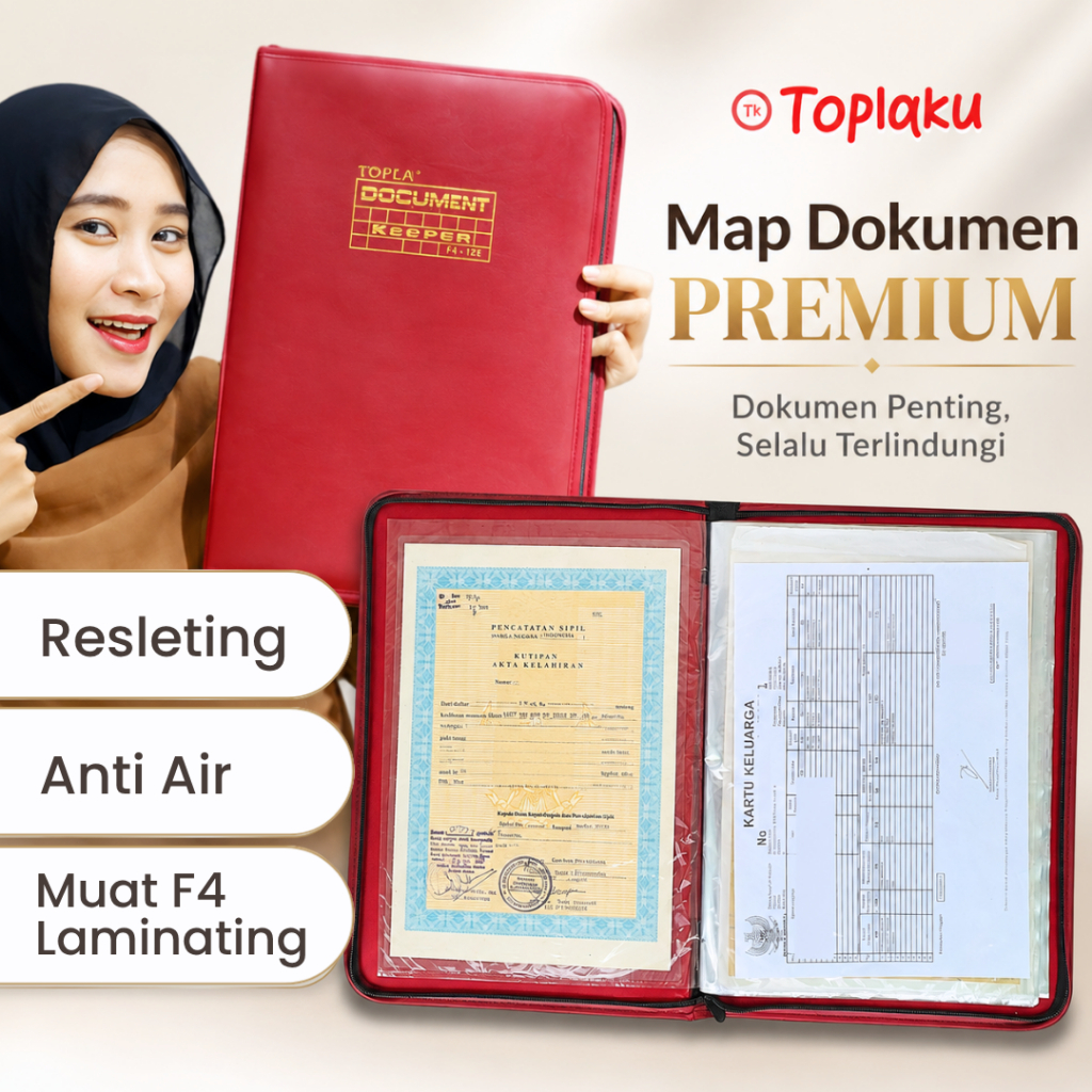 TOPLA Document Folder Keeper LEATHER F4 Waterproof ZIPPER Document ...