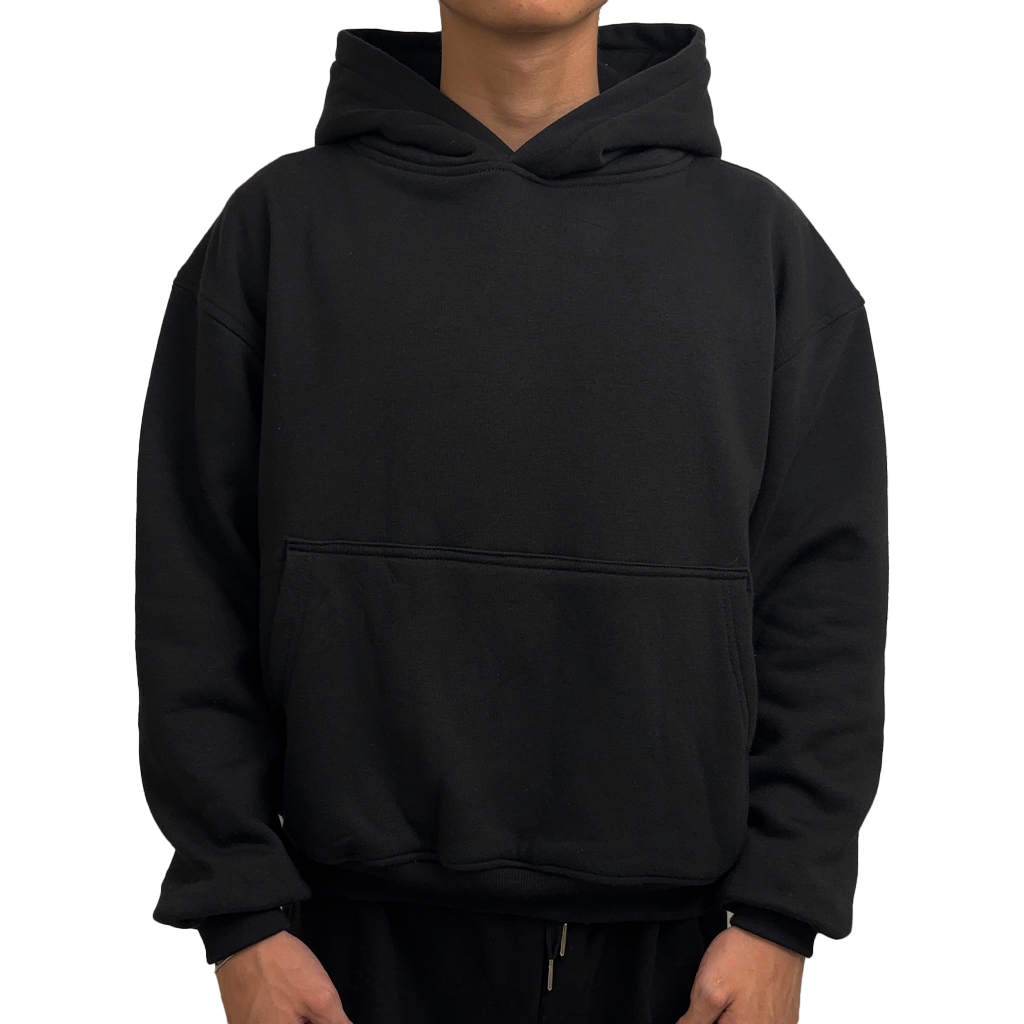 Boxy Black Hoodie 300GSM | 330GSM Double Zipper Iron Heavyweight Basic ...