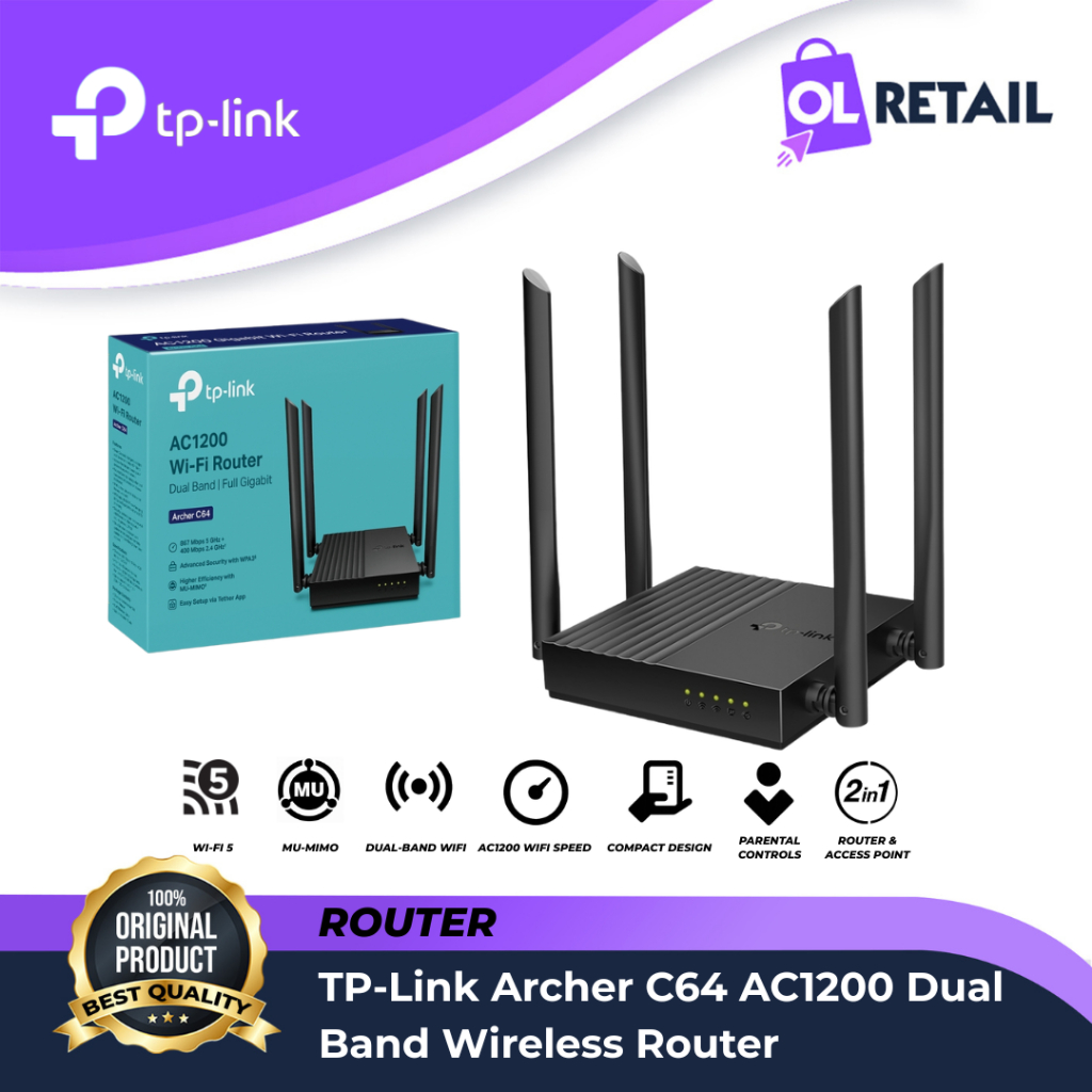 TP-Link Archer C64 AC1200 Dual Band Wireless MU-MIMO WiFi Router ...